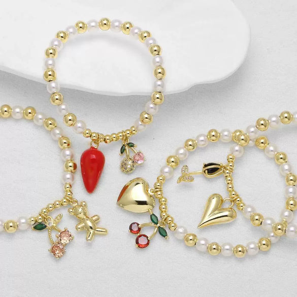Wholesale Jewelry Copper Minimalist Heart Shape Pendant Pearl Bracelet With Electroplating