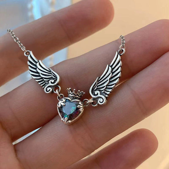 Wholesale Jewelry Copper Mixed Gemstone Inlay Heart Shape Geometric Zirconia Pendant Necklace For Women