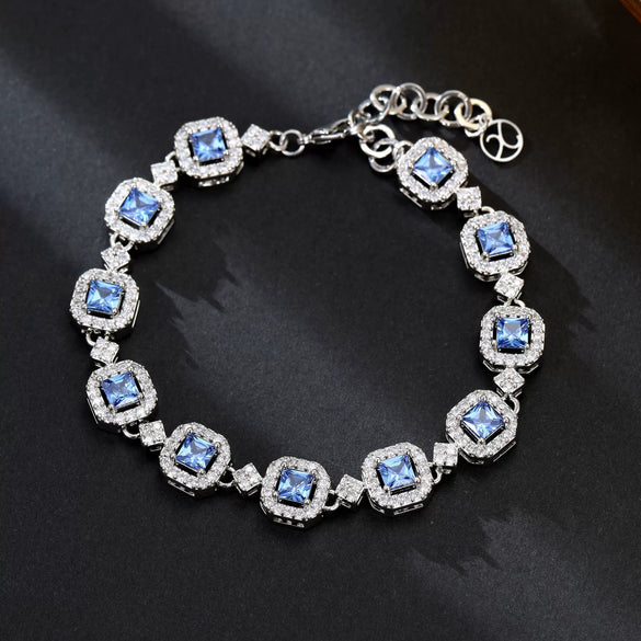 Wholesale Jewelry Copper Mixed Gemstone Setting Zircon Inlay Geometric Square Women's Highgrade Fourpiece Set