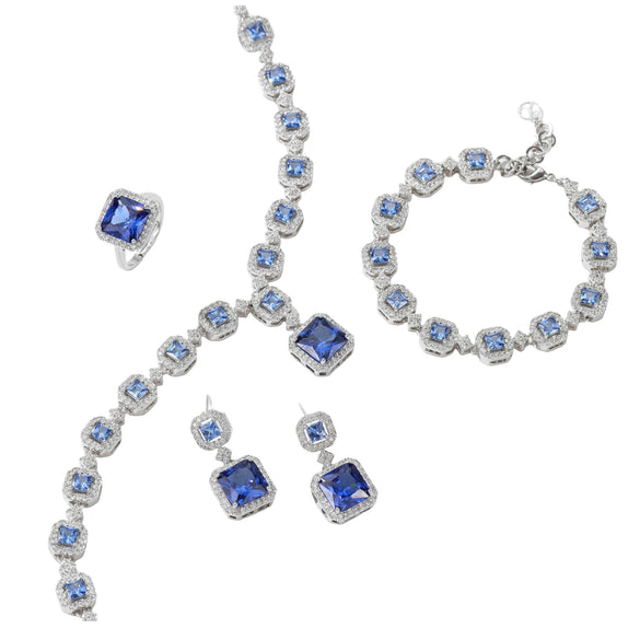 Wholesale Jewelry Copper Mixed Gemstone Setting Zircon Inlay Geometric Square Women's Highgrade Fourpiece Set