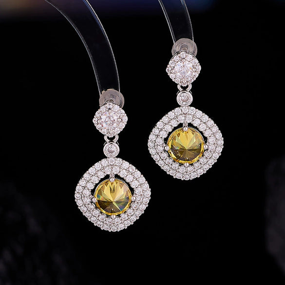 Wholesale Jewelry Copper Mixed Gemstone Setting Zircon Inlay Geometric Square Women's Highgrade Fourpiece Set