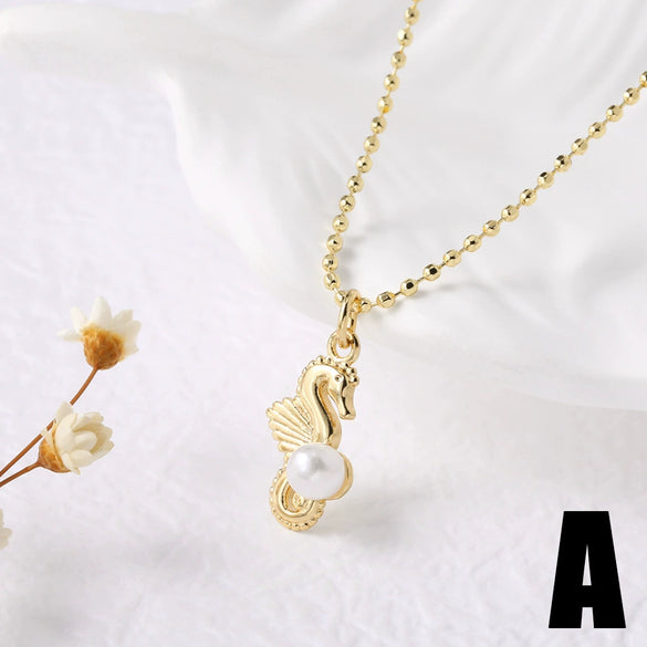 Wholesale Jewelry Copper Ocean Style Animal Zodiac Pendant Necklace With Electroplating
