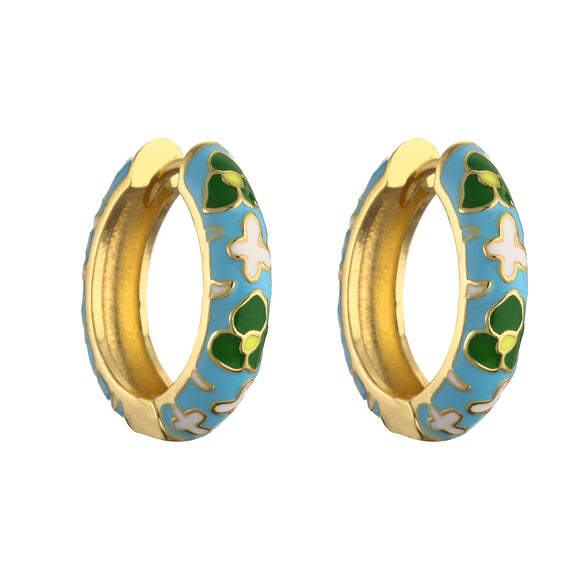 Wholesale Jewelry Copper Pastoral Style Geometric Camellia Flower Cshaped Ear Buckle Oil Dripping Earrings