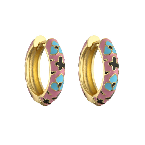 Wholesale Jewelry Copper Pastoral Style Geometric Camellia Flower Cshaped Ear Buckle Oil Dripping Earrings