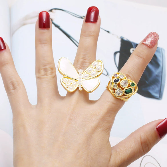 Wholesale Jewelry Copper Pearl Butterfly Heart Geometric Open Ring Electroplating Unisex Simple Animal Style