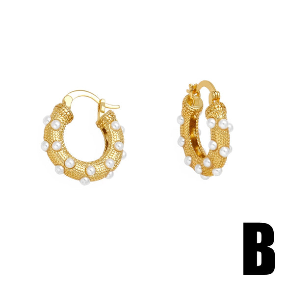 Wholesale Jewelry Copper Pearl Heart Shape Geometric Gold Plated Earrings For Women