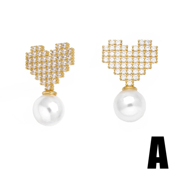 Wholesale Jewelry Copper Pearl Heart Shape Geometric Gold Plated Earrings For Women