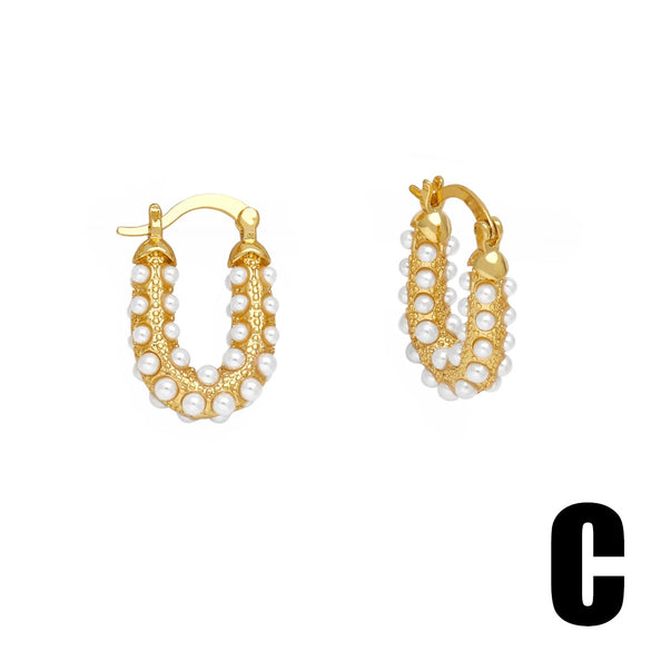 Wholesale Jewelry Copper Pearl Heart Shape Geometric Gold Plated Earrings For Women
