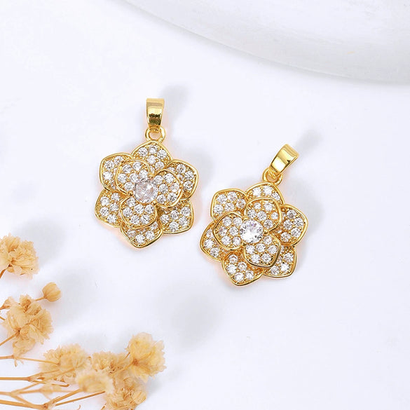 Wholesale Jewelry Copper Pendant Natural Geometric Style 18K Real Gold Electroplated Micropaved Zircon Windmill Rotatable Necklace Pendant