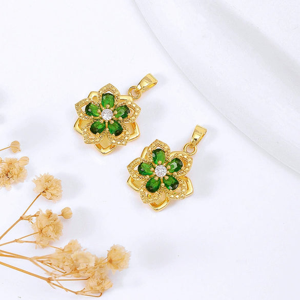 Wholesale Jewelry Copper Pendant Natural Geometric Style 18K Real Gold Electroplated Micropaved Zircon Windmill Rotatable Necklace Pendant
