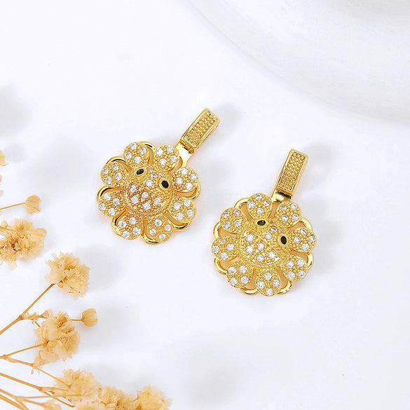 Wholesale Jewelry Copper Pendant Natural Geometric Style 18K Real Gold Electroplated Micropaved Zircon Windmill Rotatable Necklace Pendant