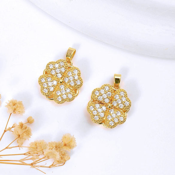 Wholesale Jewelry Copper Pendant Natural Geometric Style 18K Real Gold Electroplated Micropaved Zircon Windmill Rotatable Necklace Pendant