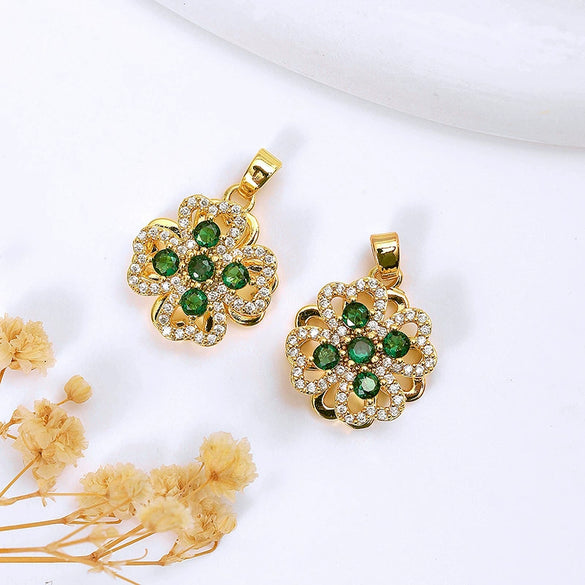 Wholesale Jewelry Copper Pendant Natural Geometric Style 18K Real Gold Electroplated Micropaved Zircon Windmill Rotatable Necklace Pendant