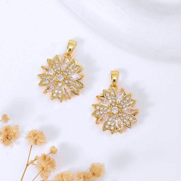 Wholesale Jewelry Copper Pendant Natural Geometric Style 18K Real Gold Electroplated Micropaved Zircon Windmill Rotatable Necklace Pendant