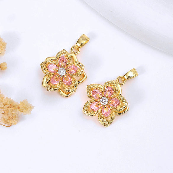 Wholesale Jewelry Copper Pendant Natural Geometric Style 18K Real Gold Electroplated Micropaved Zircon Windmill Rotatable Necklace Pendant