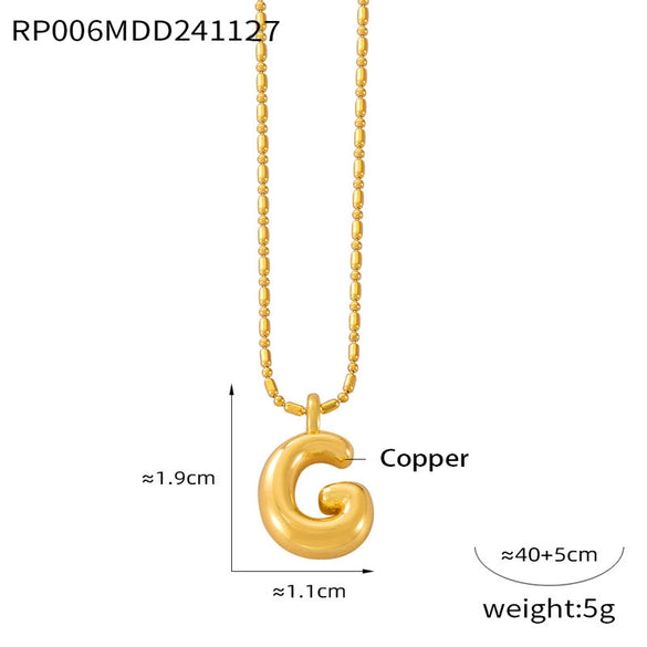 Wholesale Jewelry Copper Pendant 316L Stainless Steel Goldplated Necklace With Geometric And Letter Pattern And Rice Bead Chain
