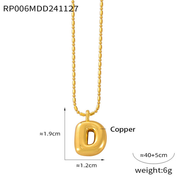 Wholesale Jewelry Copper Pendant 316L Stainless Steel Goldplated Necklace With Geometric And Letter Pattern And Rice Bead Chain