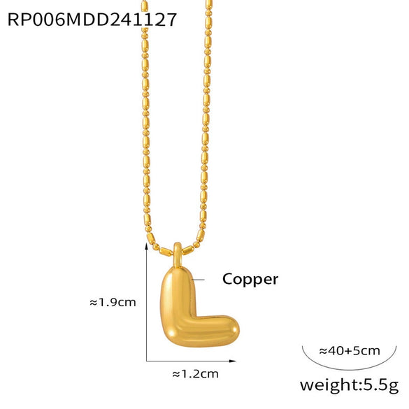 Wholesale Jewelry Copper Pendant 316L Stainless Steel Goldplated Necklace With Geometric And Letter Pattern And Rice Bead Chain