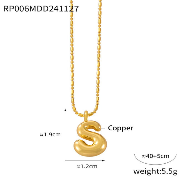 Wholesale Jewelry Copper Pendant 316L Stainless Steel Goldplated Necklace With Geometric And Letter Pattern And Rice Bead Chain