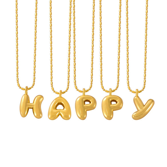 Wholesale Jewelry Copper Pendant 316L Stainless Steel Goldplated Necklace With Geometric And Letter Pattern And Rice Bead Chain