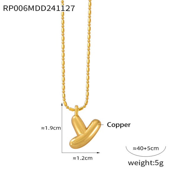 Wholesale Jewelry Copper Pendant 316L Stainless Steel Goldplated Necklace With Geometric And Letter Pattern And Rice Bead Chain
