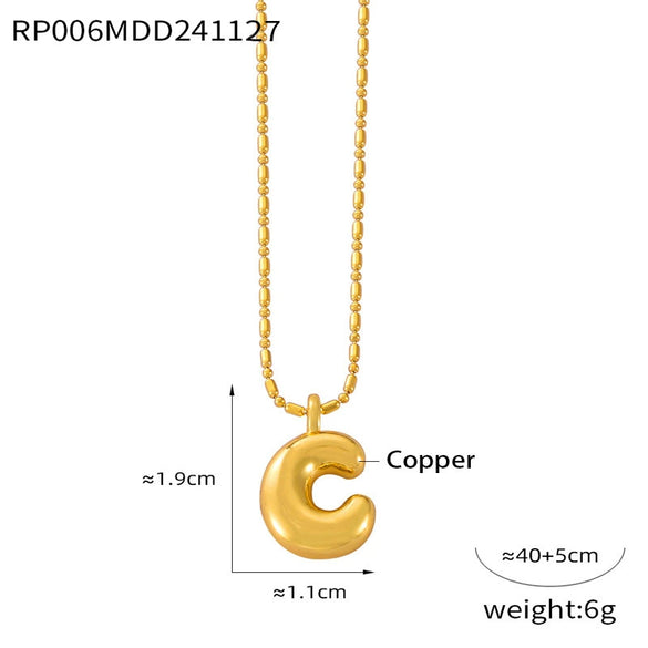 Wholesale Jewelry Copper Pendant 316L Stainless Steel Goldplated Necklace With Geometric And Letter Pattern And Rice Bead Chain