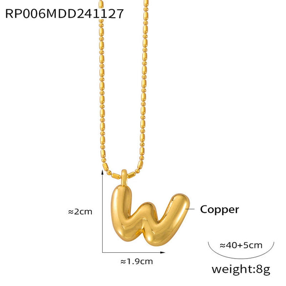 Wholesale Jewelry Copper Pendant 316L Stainless Steel Goldplated Necklace With Geometric And Letter Pattern And Rice Bead Chain
