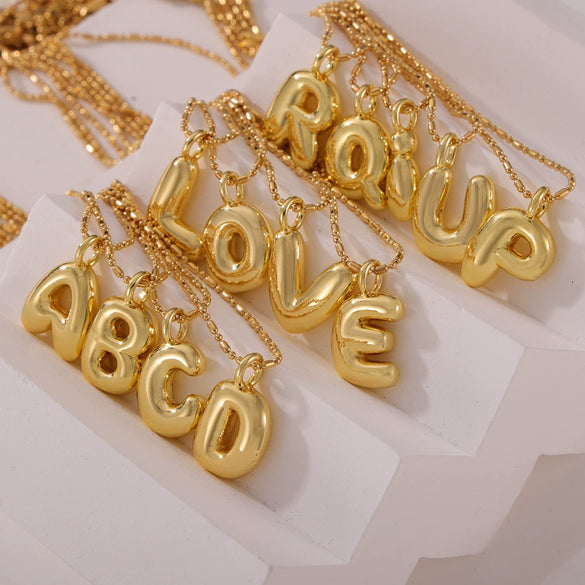 Wholesale Jewelry Copper Pendant 316L Stainless Steel Goldplated Necklace With Geometric And Letter Pattern And Rice Bead Chain