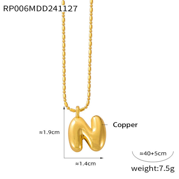 Wholesale Jewelry Copper Pendant 316L Stainless Steel Goldplated Necklace With Geometric And Letter Pattern And Rice Bead Chain