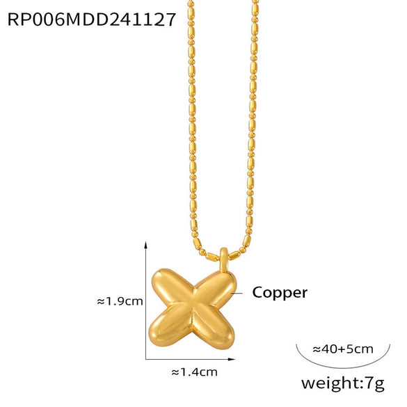 Wholesale Jewelry Copper Pendant 316L Stainless Steel Goldplated Necklace With Geometric And Letter Pattern And Rice Bead Chain
