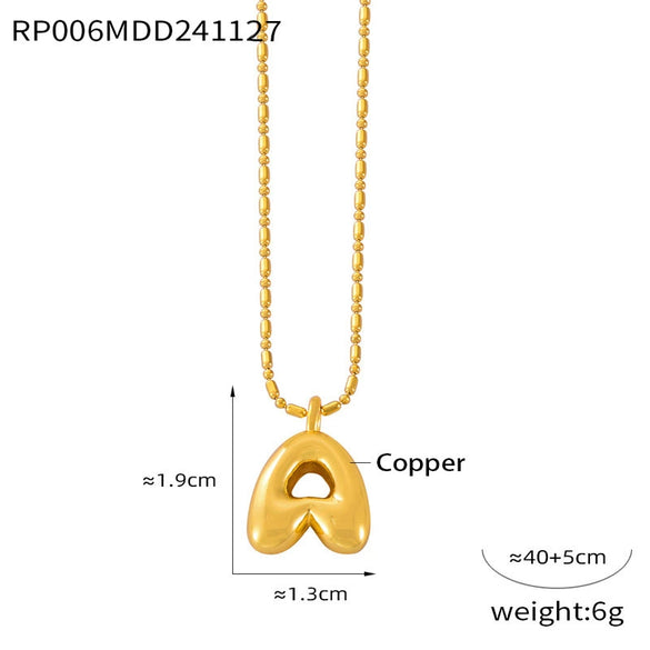 Wholesale Jewelry Copper Pendant 316L Stainless Steel Goldplated Necklace With Geometric And Letter Pattern And Rice Bead Chain
