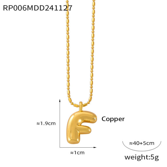 Wholesale Jewelry Copper Pendant 316L Stainless Steel Goldplated Necklace With Geometric And Letter Pattern And Rice Bead Chain