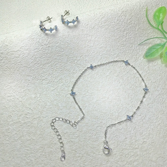 Wholesale Jewelry Copper Plants And Flowers Style Electroplated Anklet Necklace Earrings Women's Set