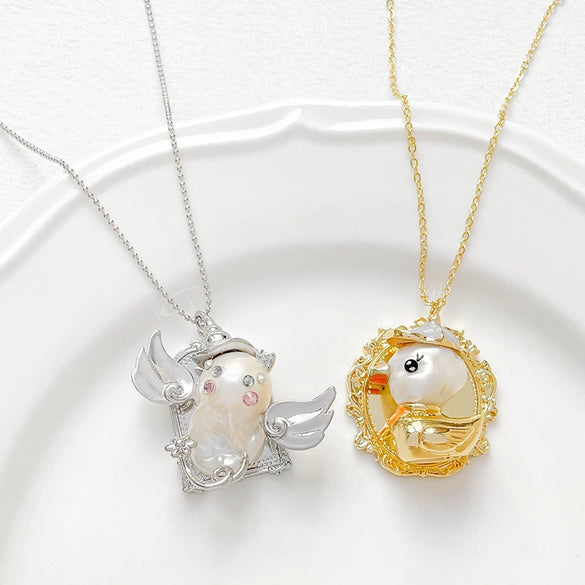 Wholesale Jewelry Copper Plated Circle Pattern Baroque Pearl Necklace Pendant Accessories
