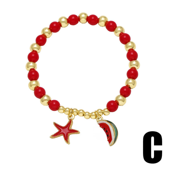 Wholesale Jewelry Copper Plated Gold Fruit Strawberry Mushroom Pendant Bracelet Unisex