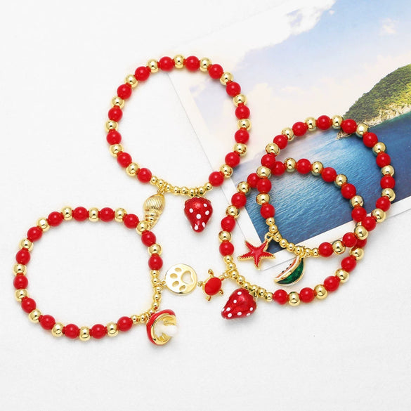 Wholesale Jewelry Copper Plated Gold Fruit Strawberry Mushroom Pendant Bracelet Unisex