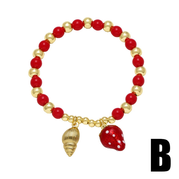 Wholesale Jewelry Copper Plated Gold Fruit Strawberry Mushroom Pendant Bracelet Unisex