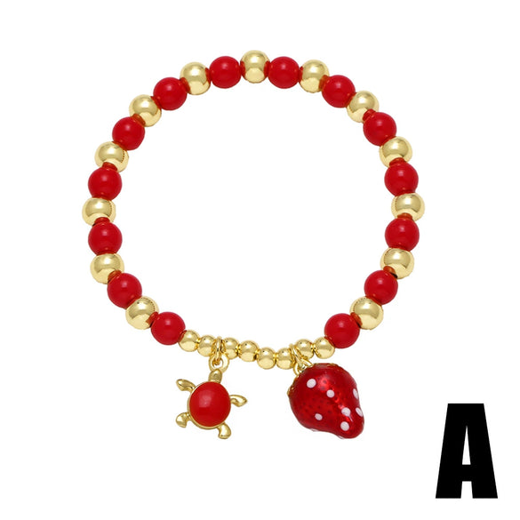 Wholesale Jewelry Copper Plated Gold Fruit Strawberry Mushroom Pendant Bracelet Unisex