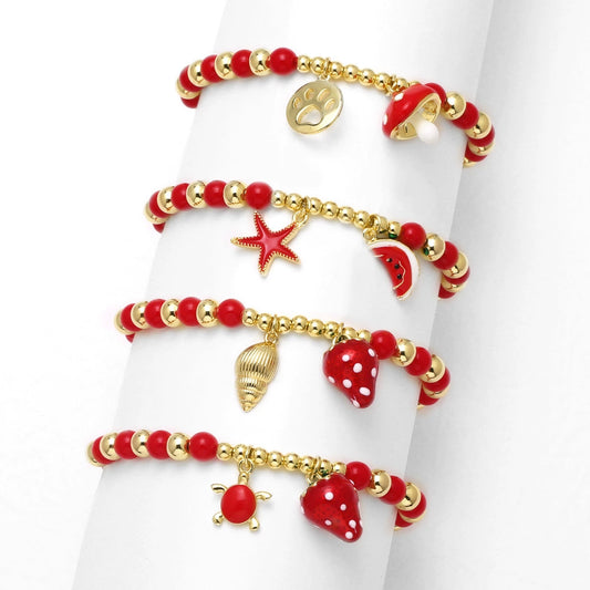 Wholesale Jewelry Copper Plated Gold Fruit Strawberry Mushroom Pendant Bracelet Unisex