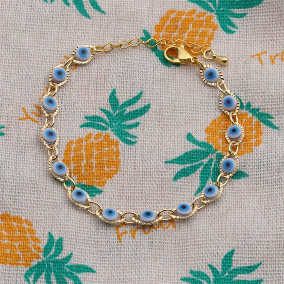 Wholesale Jewelry Copper Plated Gold Handmade Multicolor Devil's Eye Micropaved Zirconia Unisex Bracelet