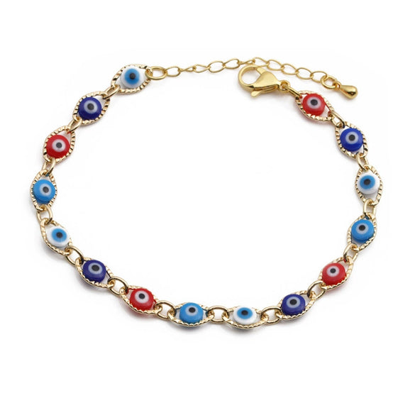 Wholesale Jewelry Copper Plated Gold Handmade Multicolor Devil's Eye Micropaved Zirconia Unisex Bracelet
