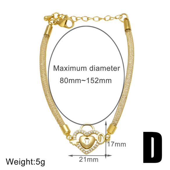 Wholesale Jewelry Copper Plated Gold Love Bracelet With Heart And Flower Shapes