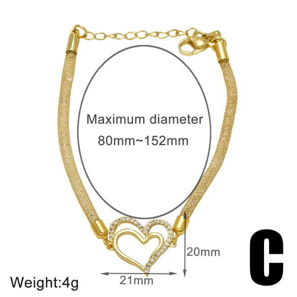 Wholesale Jewelry Copper Plated Gold Love Bracelet With Heart And Flower Shapes