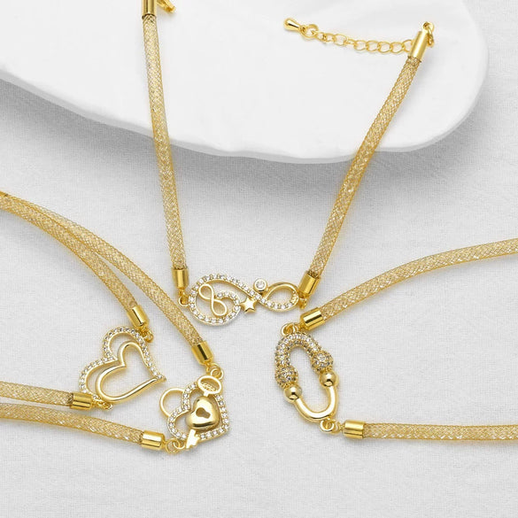 Wholesale Jewelry Copper Plated Gold Love Bracelet With Heart And Flower Shapes