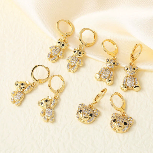 Wholesale Jewelry Copper Plated 18K Gold Animal Zodiac Bear Pendant Earrings For Women