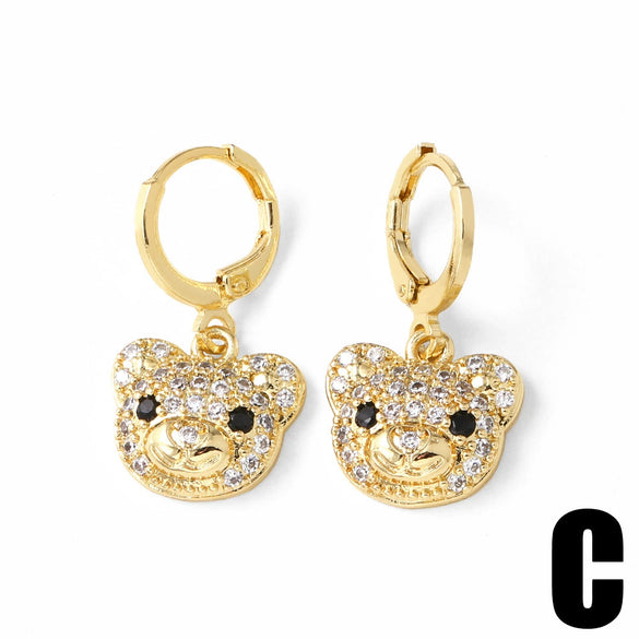 Wholesale Jewelry Copper Plated 18K Gold Animal Zodiac Bear Pendant Earrings For Women