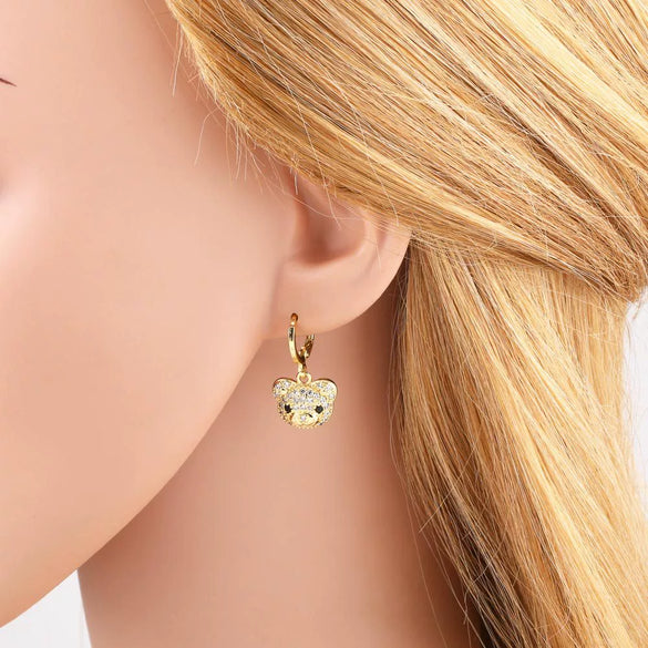 Wholesale Jewelry Copper Plated 18K Gold Animal Zodiac Bear Pendant Earrings For Women