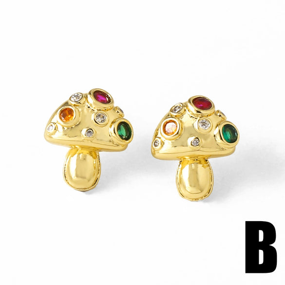 Wholesale Jewelry Copper Plated 18K Gold Butterfly Mushroom Flower Geometric Style Earrings