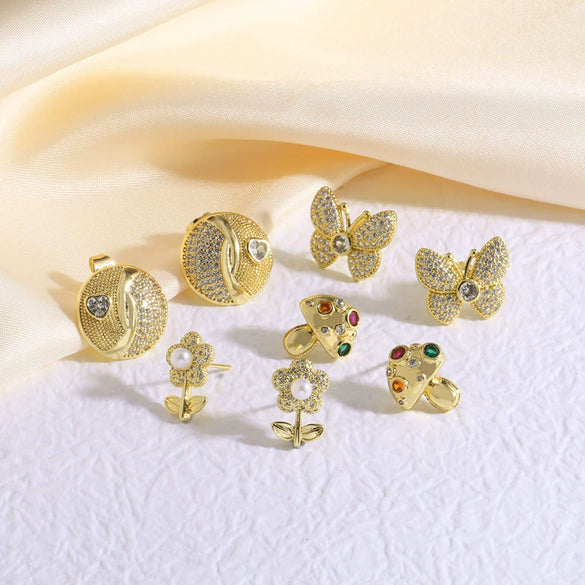 Wholesale Jewelry Copper Plated 18K Gold Butterfly Mushroom Flower Geometric Style Earrings