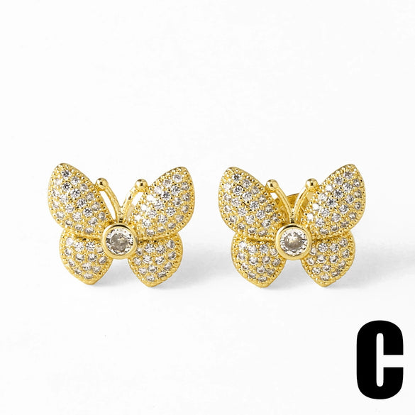 Wholesale Jewelry Copper Plated 18K Gold Butterfly Mushroom Flower Geometric Style Earrings